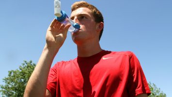 Jack Robb, 17, of Denver, CO uses an inhaler to help control his asthma after jogging.  Specialists at National Jewish Health say one out of four children who are referred to them are either misdiagnosed with asthma or are using inadequate therapies to treat it. See more at: http://bit.ly/16b58nQ